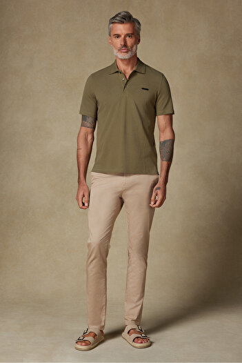 Abbate Cotton Relaxed Fit Comfort Fit Khaki Short Sleeve Plain Basic Polo Neck Casual Sports T-Shirt T-Shirt