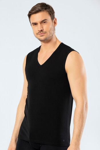 Cacharel Men's V-Neck Sports Undershirt 1304/Black