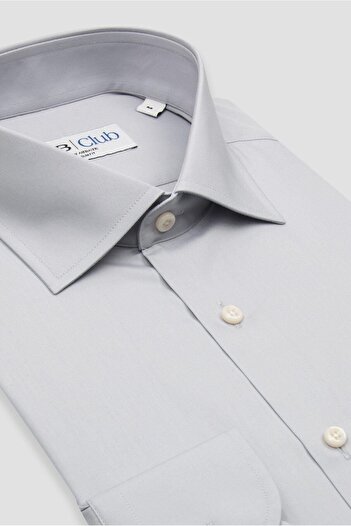 Abbate Bb Club Oscar Poplin Cotton Polyester Slim Fit Light Gray Classic Collar Men's Solid Shirt