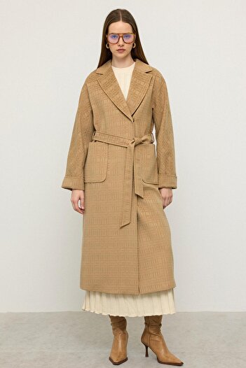 Olcay Torba Cepli Self Patterned Oversize Limited Edition Coat Kamel 3140