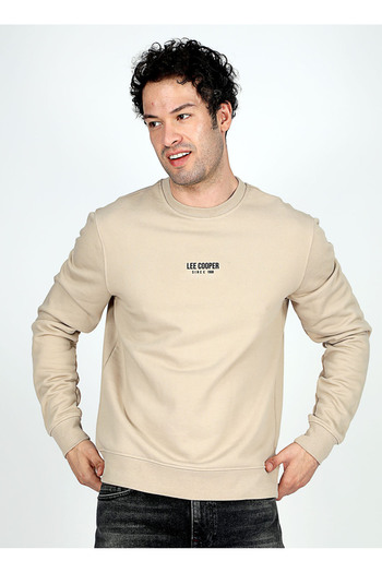 Lee Cooper Ανδρικό φούτερ με λαιμόκοψη μπεζ 251 LCM 241022 FROSE BEIGE