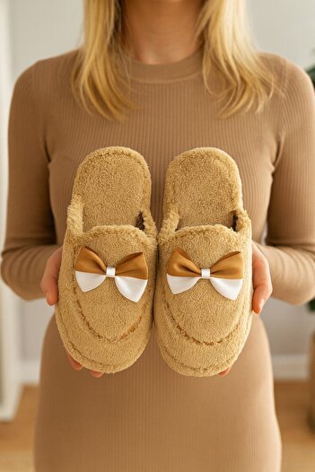 Moda Frato Golden Bow-Knot Indoor Women's House Slippers Daily Comfortable Winter Slippers