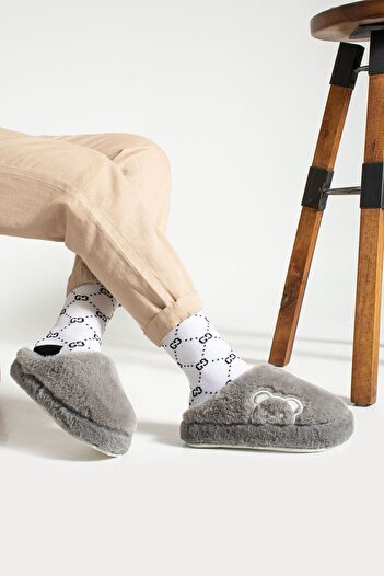StWenn Ayıck Figured Women's House Slippers Plush Slippers Dowry and Bundle Slippers Do Not Make Noise Thick Sole