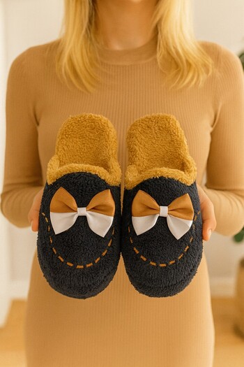 Moda Frato Golden Bow-Knot Indoor Women's House Slippers Daily Comfortable Winter Slippers