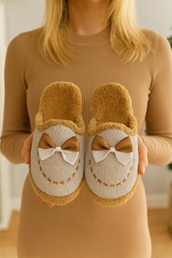 Moda Frato Golden Bow-Knot Indoor Women's House Slippers Daily Comfortable Winter Slippers