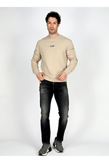 Lee Cooper Ανδρικό φούτερ με λαιμόκοψη μπεζ 251 LCM 241022 FROSE BEIGE