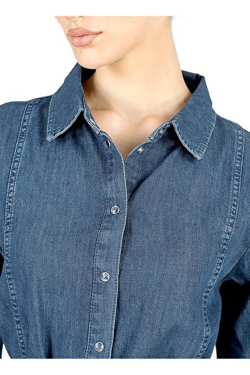 Lee Cooper Klasik Yaka Düz Mavi Standart Kadın Elbise 251 LCF 144003 COTE DENIM