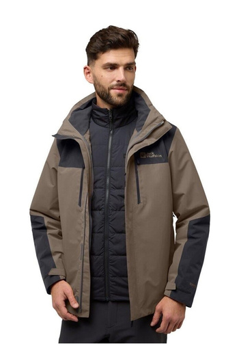 Jack Wolfskin Coffee Men's Hooded Collar Regular Fit Jacket A61858Jasper 3in1 Jkt m