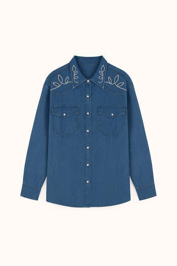 Touché Privé Shirt with Embroidery on the Shoulder and Denim Effect