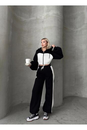 Jeevee Loose Cut 3 Thread Crop Cardigan Tracksuit Set