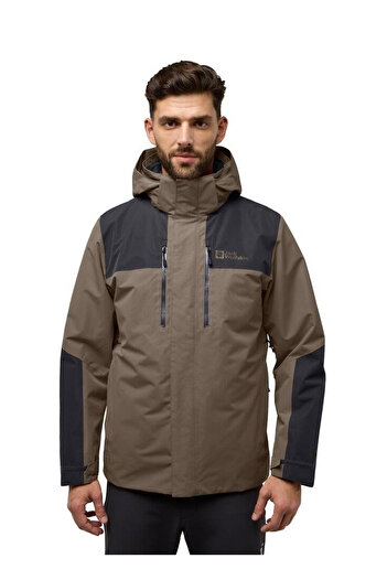 Jack Wolfskin Coffee Men's Hooded Collar Regular Fit Jacket A61858Jasper 3in1 Jkt m