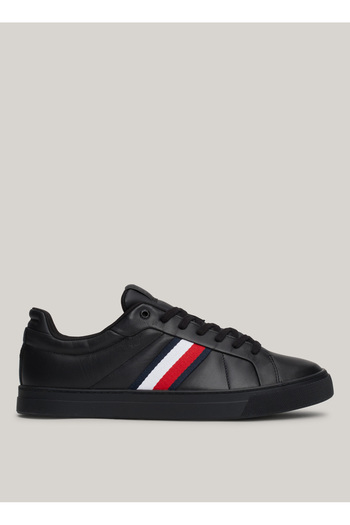 Tommy Hilfiger Siyah Erkek Deri Sneaker ICON COURT LTH STRIPES