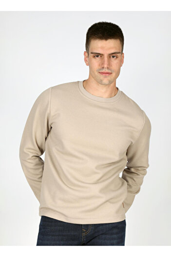 Lee Cooper Ανδρικό φούτερ με λαιμόκοψη μπεζ 251 LCM 241025 LUKEN BEIGE