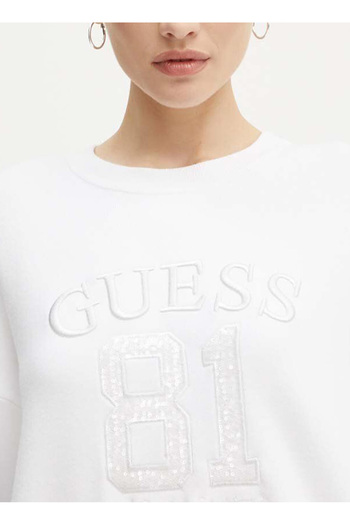 Guess Crew Neck Regular Patterned White Sweater Women's Viviana Logo Rn Ls S - Needle Sinth
