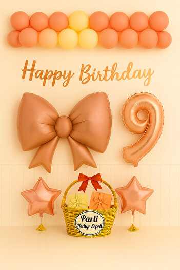 parti hediye sepeti Pink Bow 1 Year Old Birthday Set |   Rose Gold Concept with Happy Birthday Written