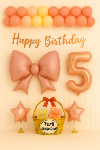parti hediye sepeti Pink Bow 1 Year Old Birthday Set |   Rose Gold Concept with Happy Birthday Written