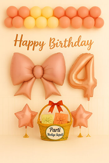 parti hediye sepeti Pink Bow 1 Year Old Birthday Set |   Rose Gold Concept with Happy Birthday Written