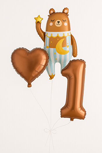 Partifabrik Teddy Bear Heart Number Balloon Bundle 3 Pieces