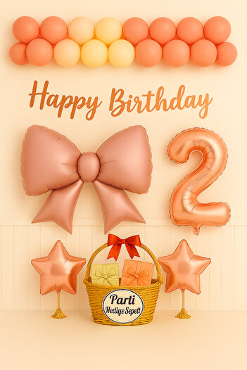 parti hediye sepeti Pink Bow 1 Year Old Birthday Set |   Rose Gold Concept with Happy Birthday Written