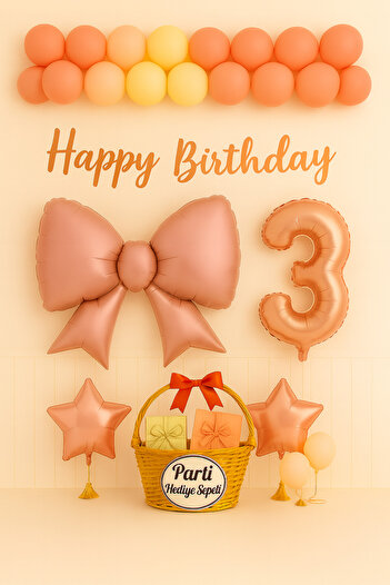 parti hediye sepeti Pink Bow 1 Year Old Birthday Set |   Rose Gold Concept with Happy Birthday Written