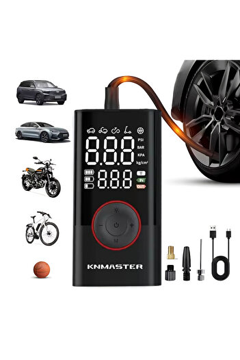 Knmaster LP200 - 150 PSI Dijital Şarjlı Akıllı Lastik Pompası | Taşınabilir Hava Kompresörü