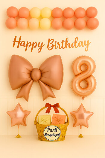 parti hediye sepeti Pink Bow 1 Year Old Birthday Set |   Rose Gold Concept with Happy Birthday Written