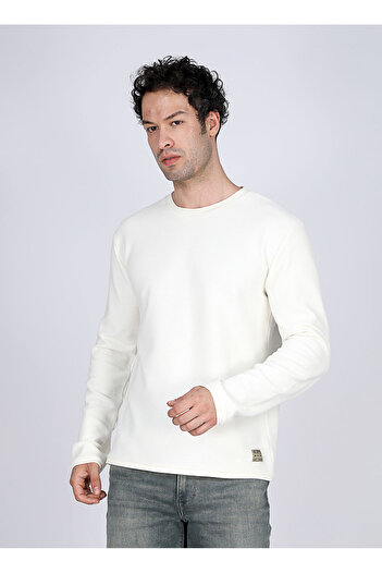 Lee Cooper Ανδρικό φούτερ με λαιμόκοψη εκρού 251 LCM 241019 BEN EKRU