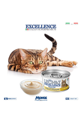 Monge Sterilised Cat Wet Food | Chicken & Liver Mousse| Supports Hydration | Made in Italy | Pack of 6x85g