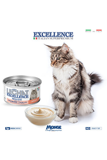 Monge Cat Wet Food Rich in Salmon and Chicken | Mousse in Can | Made in Italy | Pack of 6x85g