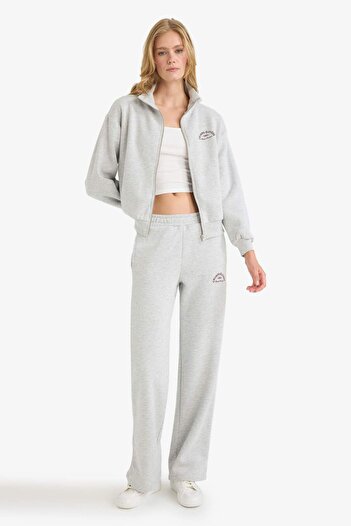 DeFacto Straight Fit Cepli Baskılı Kalın Gri Kadın Eşofman Altı F0312AX/GR93