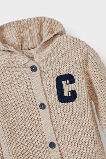 DeFacto Baby Boy Knitwear Hooded Letter Embroidered Buttoned Cardigan C8863A524Au