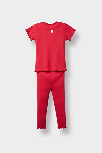 DeFacto Baby Girl 2Pcs Set Heart Ribbed Camisole Short Sleeve T-Shirt Leggings F3522A525Au