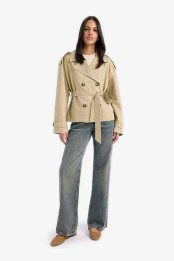 DeFacto Regular Fit Short Trench Coat with Pockets and Belt E8581Ax25Au