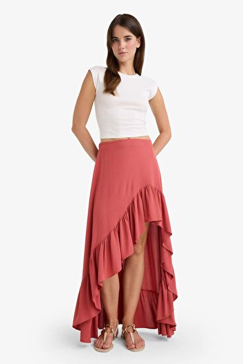 DeFacto Asymmetrical Normal Waist Crinkle Fabric Midi Skirt F8118Ax25Au
