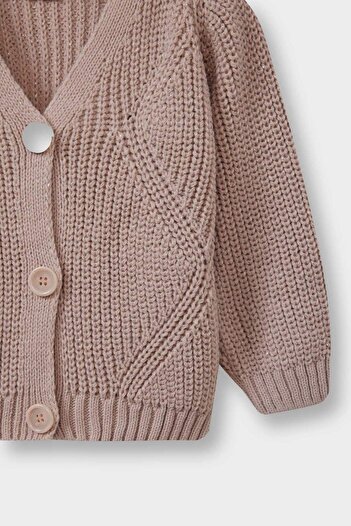 DeFacto Baby Girl V-Neck Glitter Buttoned Knitwear Cardigan A4081A524Au