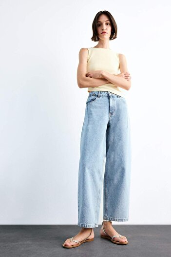 DeFacto Wide Baggy Fit Washed Jean Trousers F7501Ax25Sm