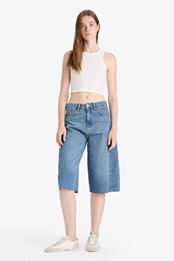 DeFacto High Waist Jean Bermuda Shorts F9098Ax25Hs
