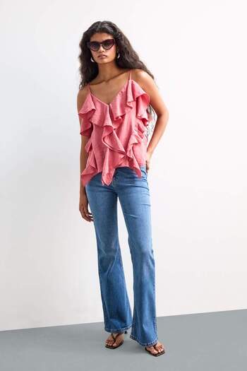 DeFacto Regular Fit V Neck Modal Flounced Thin Strap Blouse F8153Ax25Au