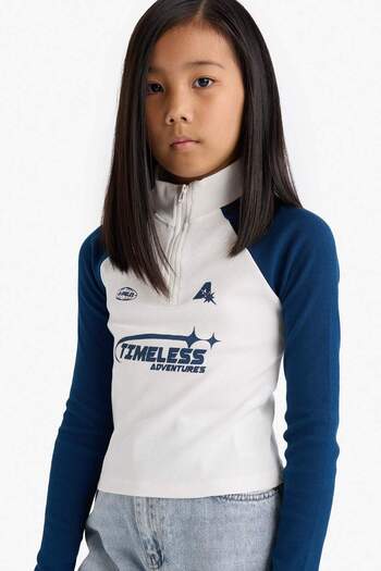 DeFacto Girls' Fitted Stand Collar Zip-Up Printed Ribbed Camisole Long Sleeve T-Shirt E9654A825Au