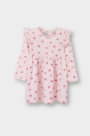 DeFacto Baby Girl Heart Printed Long Sleeve Dress F4548A525Au