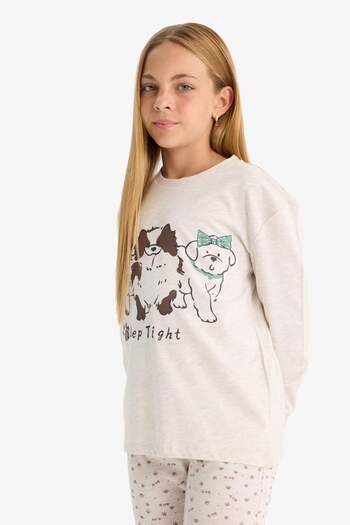 DeFacto Kız Çocuk Pijama Takımı Köpek Baskılı Uzun Kollu Üst Desenli Uzun Alt F1084A825AU