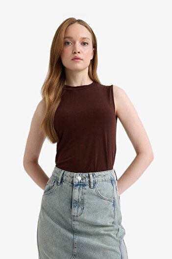 DeFacto Regular Fit Yarım Bisiklet Yaka Basic Düz Kolsuz Tunik F9755AX25HS