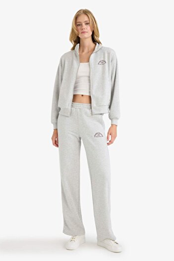 DeFacto Straight Fit Cepli Baskılı Kalın Gri Kadın Eşofman Altı F0312AX/GR93
