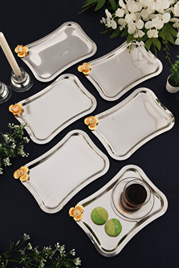 AKSESUAR EVRENİ Naldo Italian Model Gold Stone Detailed 6-Piece Presentation Tray