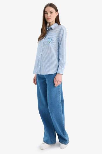 DeFacto Relax Fit Printed Flared Cotton Striped Long Sleeve Shirt Tunic C8854Ax25Sm