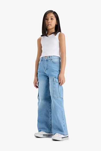 DeFacto Girls Wide Leg Cargo Wide Leg Jean Pants E5878A825Au
