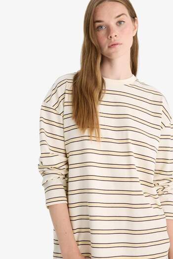 DeFacto Loose Fit Bisiklet Yaka Çizgili Sweatshirt F7758AX25AU