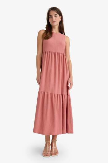 DeFacto Crew Neck Wrap Sleeveless Midi Dress F9994Ax25Sm