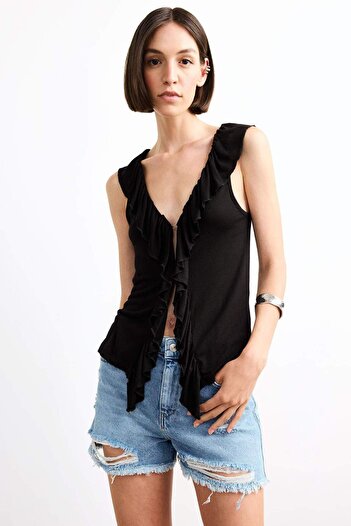 DeFacto V Neck Flounced Viscose Sleeveless Blouse G0401Ax25Sm