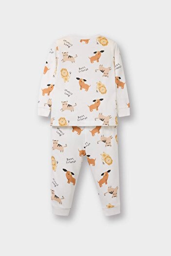 DeFacto Erkek Bebek Pijama Takımı Hayvan Desenli Uzun Kollu Penye Üst Uzun Alt E9473A525AU